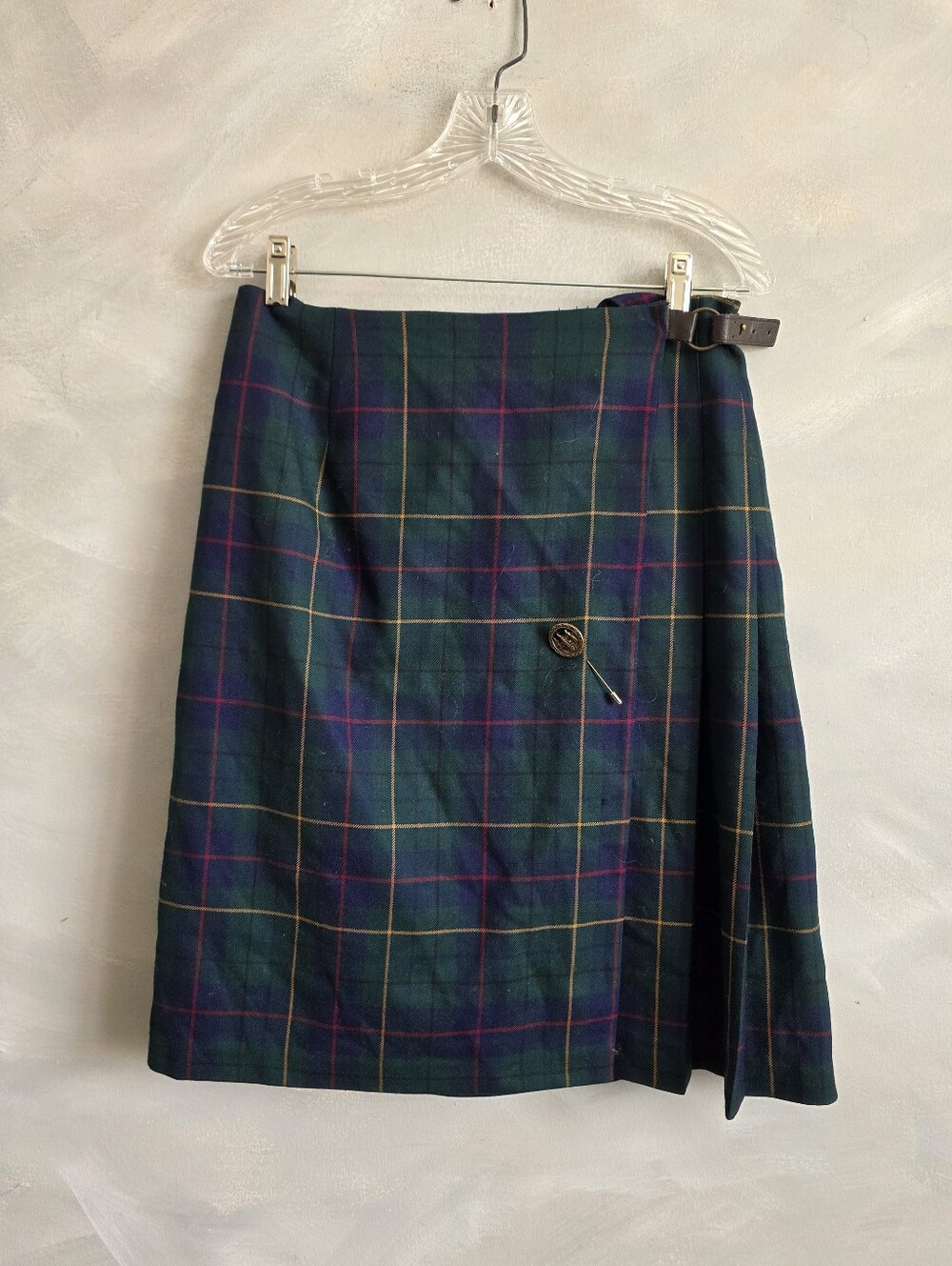 Vtg Pendleton Celebration Tartan Plaid Wool Wrap Skirt 12P Academia With Pin